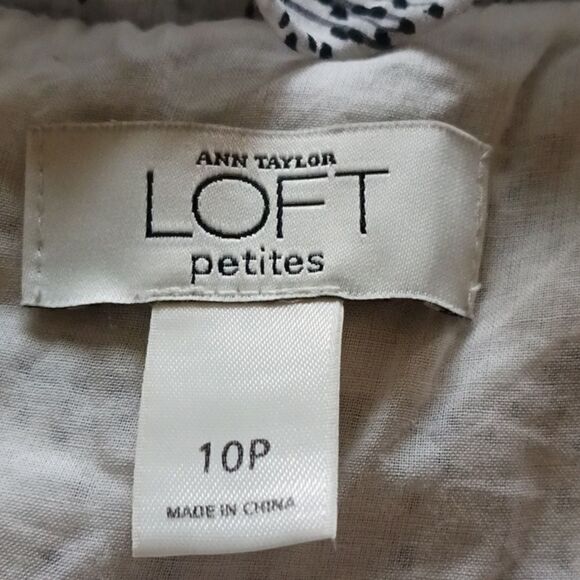 LOFT Ruffled Cotton Silk Spaghetti Strap Ivory Black Dress - Picture 6 of 7